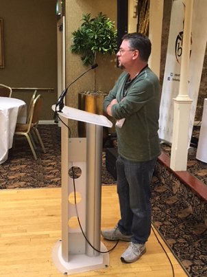 Peter Mark May of Hersham Horror Press, introducing this year's launch titles