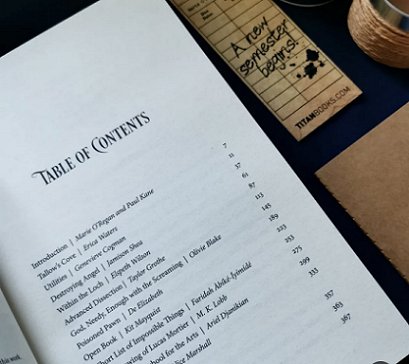 photograph showing the Table of Contents for These Dreaming Spires, edited by Marie O'Regan and Paul Kane