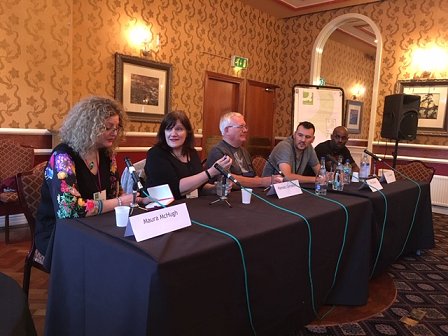 HWA Panel. L to R: Maura McHugh, Marie O'Regan, Ramsey Campbell, Phil Sloman and CC Adams
