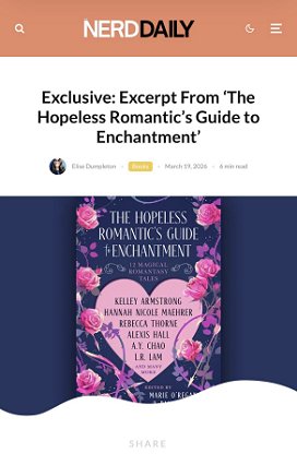 screenshot from nerddaily. Exclusive: Excerpt from The Hopeless Romantic's Guide to Enchantment. Image of the cover for The Hopeless Romantic's Guide to Enchantment, edited by Marie O'Regan and Paul Kane