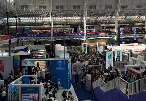photograph showing the busy interior of The London Book Fair at Olympia in London