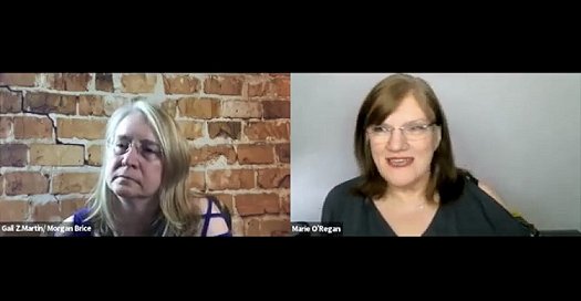 Screenshot of interview. L to R: Gail Z Martin and Marie O'Regan