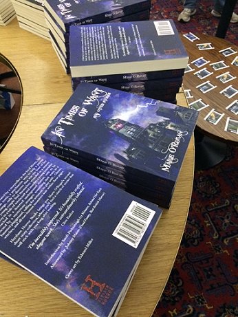 Copies of In Times of Want by Marie O'Regan at the launch for Hersham Horror Books