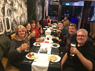 Left, front to back: Nicky Crowther, Sheryl Smith, Marie O'Regan. Right, front to back: Paul Kane, Mike Smith, Peter Crowther