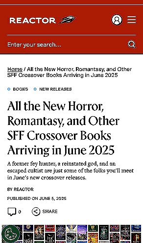 screenshot from reactormag.com. ALL THE NEW HORROR, ROMANTASY, AND OTHER SFF CROSSOVER BOOKS ARRIVING IN JUNE 2025