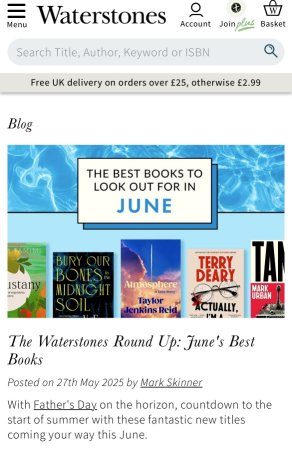 screenshot from waterstones.com. Text reads: THE BEST BOOKS TO LOOK OUT FOR IN JUNE