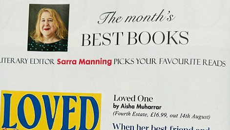 banner image showing a thumbnail picture of Red's reviews editor, Sarra Manning. Text reads The Month's Best Books. Literary editor Sarra Manning picks your favourite reads